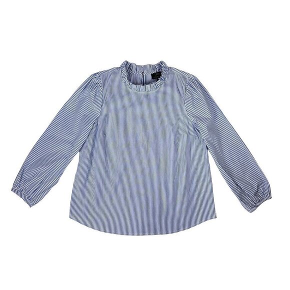 J. Crew Striped Ruffle Neck Balloon Sleeve Top Size Medium NWT - Picture 1 of 7